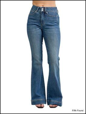 Judy Blue High Waisted Flare Tummy Control Double Button Wide Bootcut Jeans